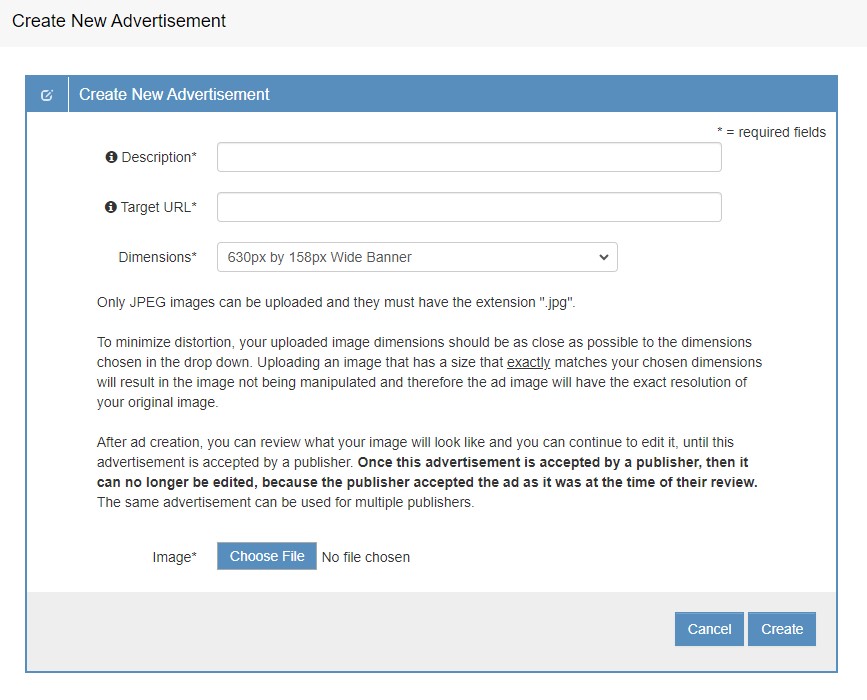 Create new image advertisement